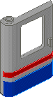 Eisenbahntür mit rot/blauen Streifen (links)
