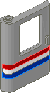 Eisenbahntür mit rot/weiß/blauen Streifen (links)